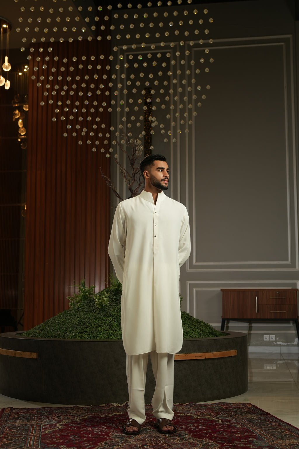 Premium High Mandarin Cream - Shalwar Kameez