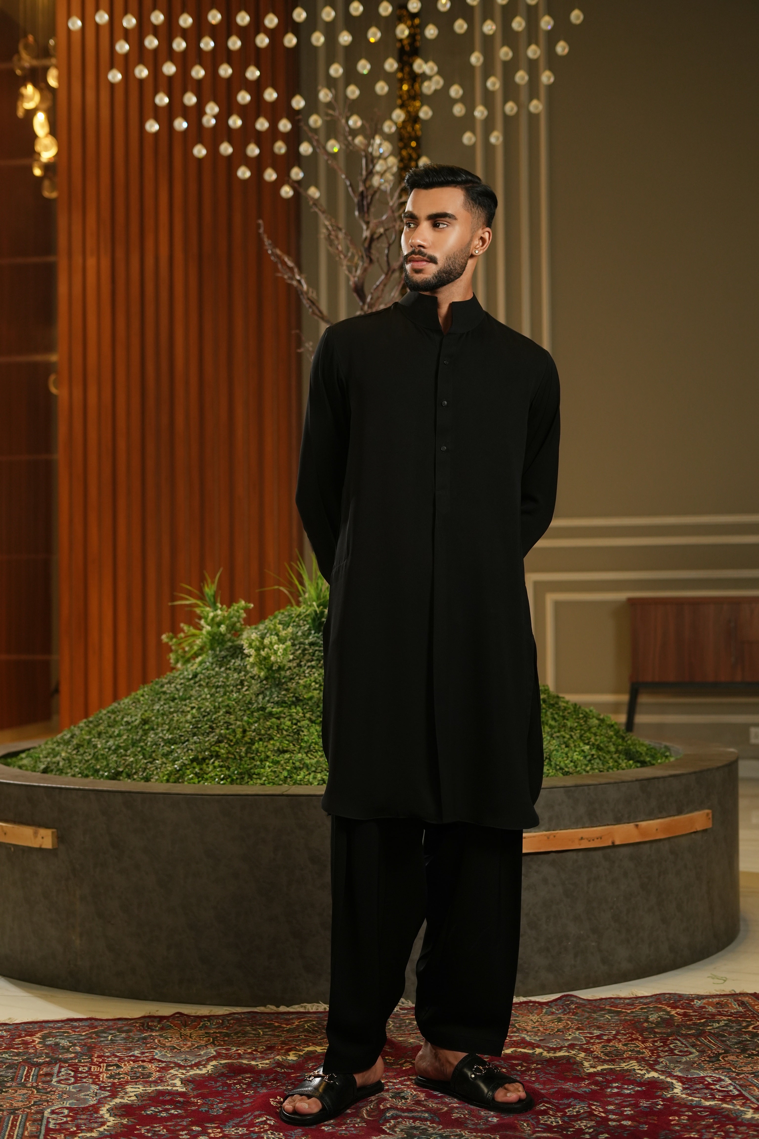 Premium High Mandarin Black - Shalwar Kameez
