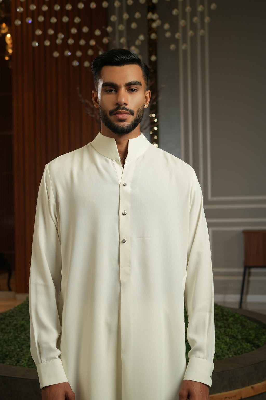 Premium High Mandarin Cream - Shalwar Kameez