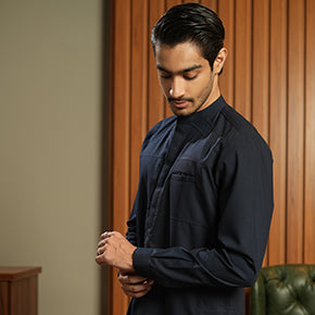Blue Mandarin Collar Shalwar Kameez