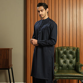 Blue Mandarin Collar Shalwar Kameez